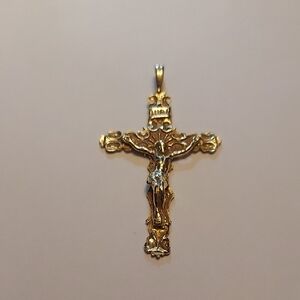 Intricate 14K Solid Gold Crucifix Pendant Necklace